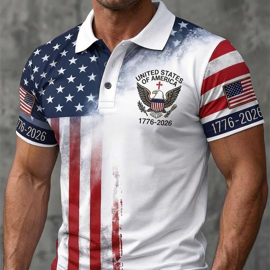 American Patriotic Polo Shirt, USA Flag Shirt USA 250th Anniversary Polo Shirt, Patriotic Shirt, 1776-2026 Beach Shirt, Patriotic Gift