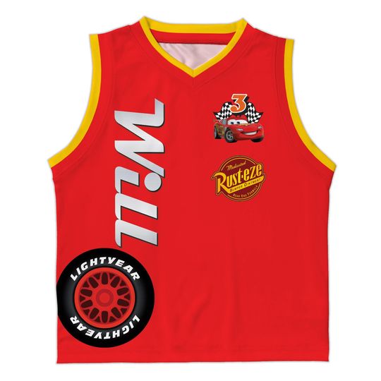 Personalized Lightning McQueen 3D Tank Top, Custom Name Cars Tank, Birthday Shirt