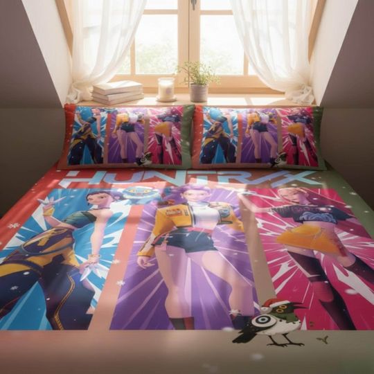 K-Pop Demon Hunters Bedding Set 3pc Anime Girl Group Decor for Home