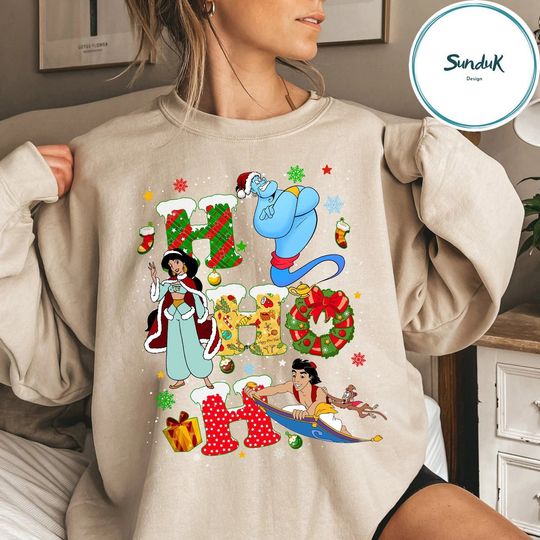 Disney Jasmine Christmas Vintage Sweatshirt, Princess Jasmine HoHoHo Christmas Sweatshirt