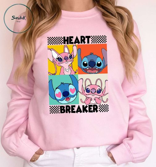 Disney Stitch And Angel Heart Breaker Sweatshirt, Stitch Love