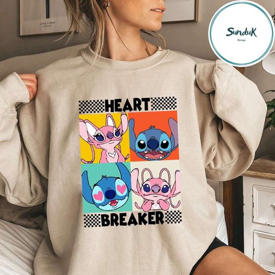 Disney Stitch And Angel Heart Breaker Sweatshirt, Stitch Love