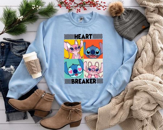 Disney Stitch And Angel Heart Breaker Sweatshirt, Stitch Love