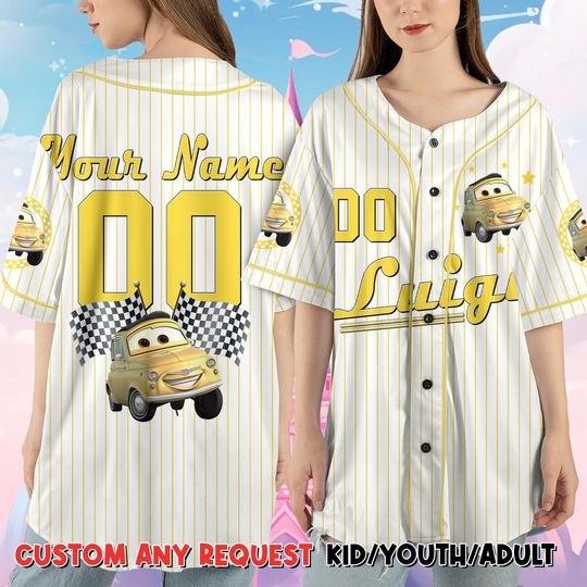 Personalized Luigi Disney Cars Baseball Jersey, Custom Kids Birthday Jersey, Disney Cars Character Shirt, Family Disney Vacation Outfit