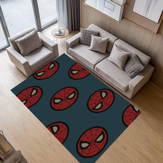 Spiderman Face Pattern Rug, Kids Superhero Carpet