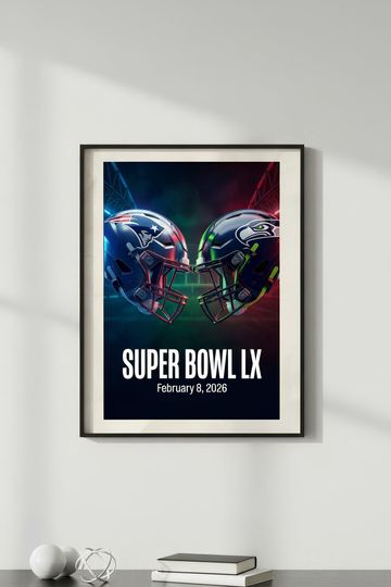 Super Bowl LX Helmet , Patriots vs Seahawks Poster