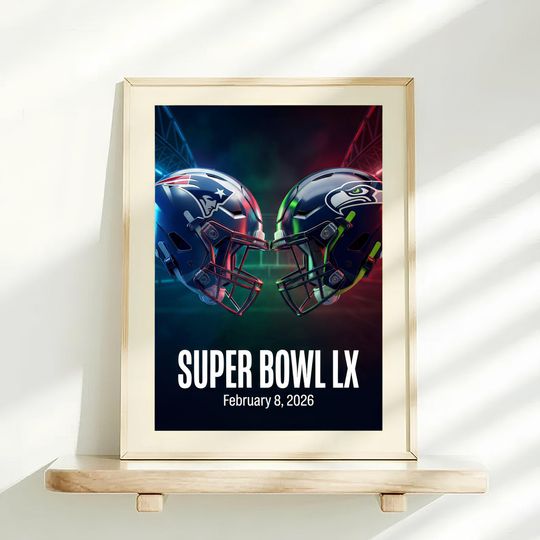 Super Bowl LX Helmet , Patriots vs Seahawks Poster