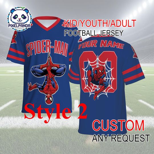 Spider Man Football Jersey Custom Name & Number  Superhero Kid Youth Adult Personalized Game Day Shirt