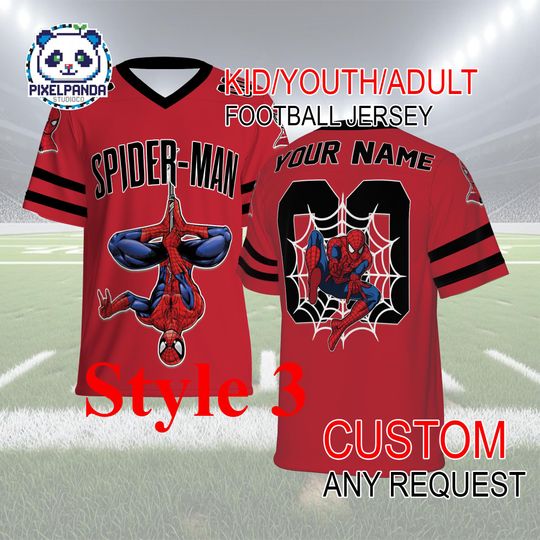 Spider Man Football Jersey Custom Name & Number  Superhero Kid Youth Adult Personalized Game Day Shirt
