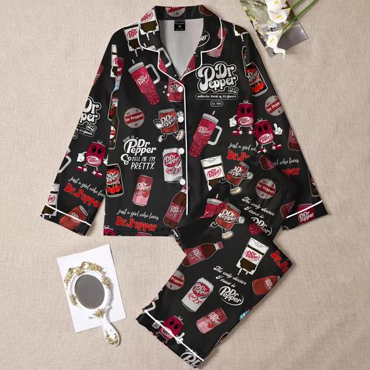 Dr Pepper Pajamas Set, Cute Cola Sleepwear Set, Soft Holiday Pajama Set, Fun Drink Lover Loungewear, Retro Coke Pajamas Set For Family