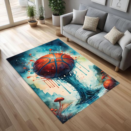 Abstract Basketball Art Area Rug, Modern Sports Decor