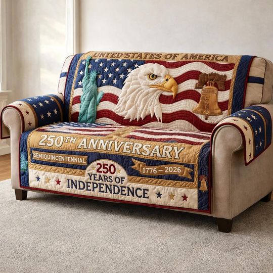 250th Anniversary Quilted Sofa Cover, USA Patriotic Decor