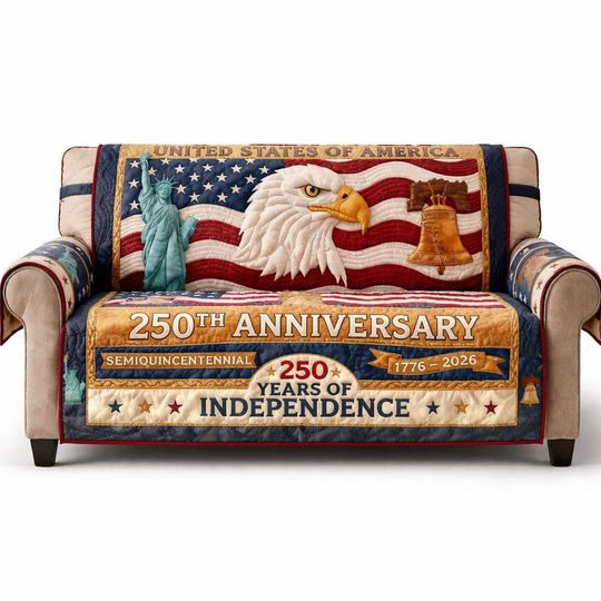 250th Anniversary Quilted Sofa Cover, USA Patriotic Decor