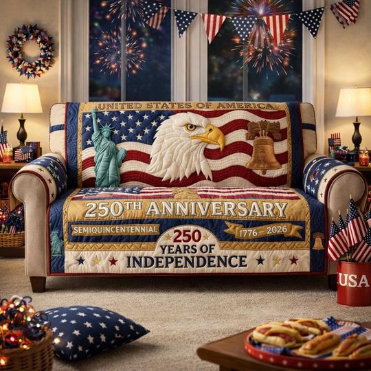 250th Anniversary Quilted Sofa Cover, USA Patriotic Decor