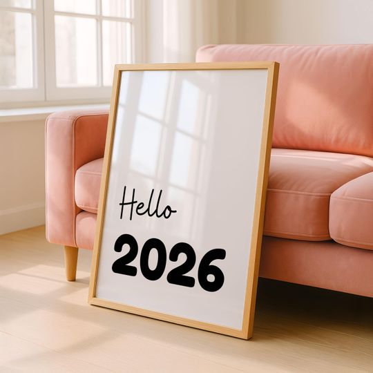 Hello 2026 Printable Wall Art, New Year Minimal Poster