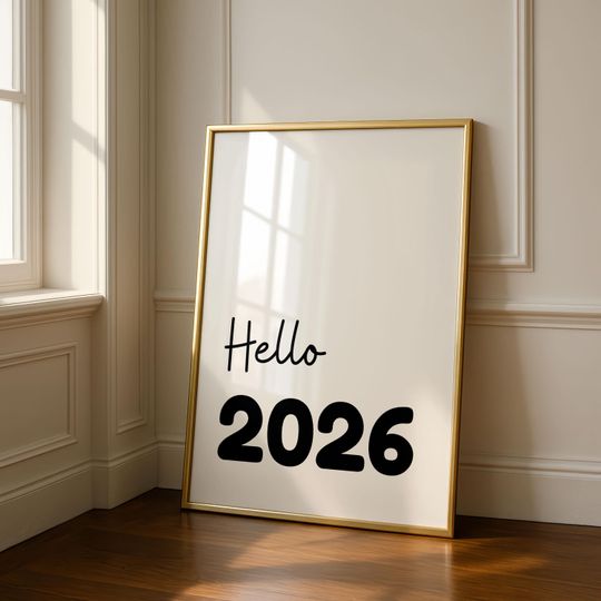Hello 2026 Printable Wall Art, New Year Minimal Poster