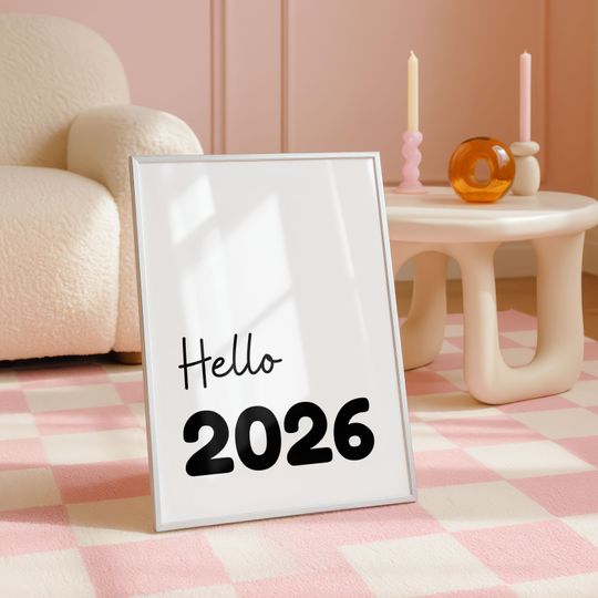 Hello 2026 Printable Wall Art, New Year Minimal Poster