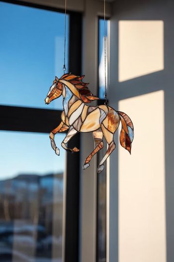 Stained Glass Horse Suncatcher Window Hanging Farm Animal Decor Equestrian Gift