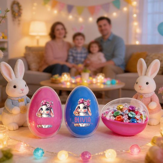 Personalized Easter Egg Container: Pink or Blue, Custom Name Surprise Egg