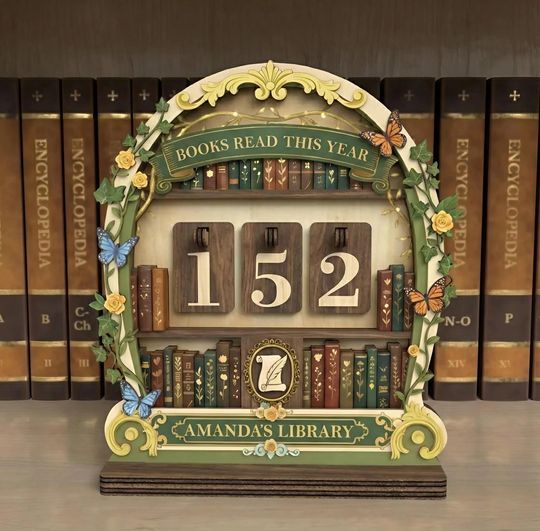 Books Read This Year Vintage Tracker, Personalized Reading Log Display, Custom Book Lover Gift & Home Library Decor