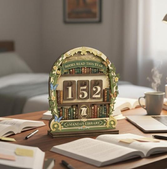 Books Read This Year Vintage Tracker, Personalized Reading Log Display, Custom Book Lover Gift & Home Library Decor