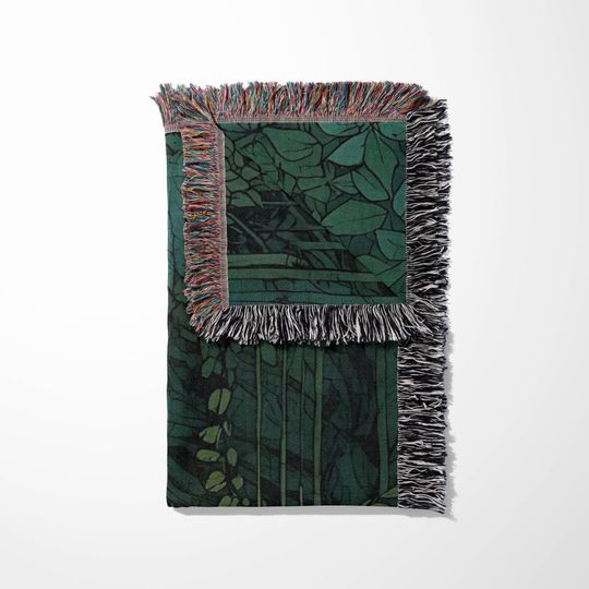 Mystic Wizard Woven Blanket, Enchanted Forest Throw, Moonlit Fantasy Tapestry