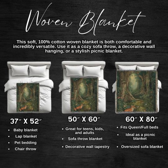 Mystic Wizard Woven Blanket, Enchanted Forest Throw, Moonlit Fantasy Tapestry