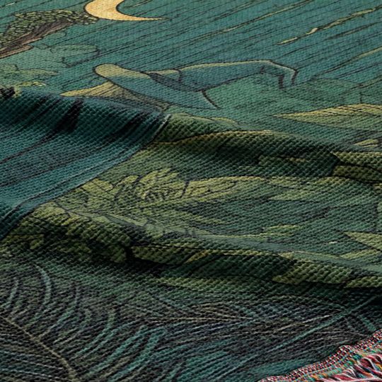 Mystic Wizard Woven Blanket, Enchanted Forest Throw, Moonlit Fantasy Tapestry