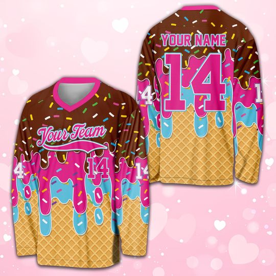 Personalized Name Valentine's Day Hockey Jersey Custom Your Name Drip Ice Cream Matching Outfit Valentine Gifts