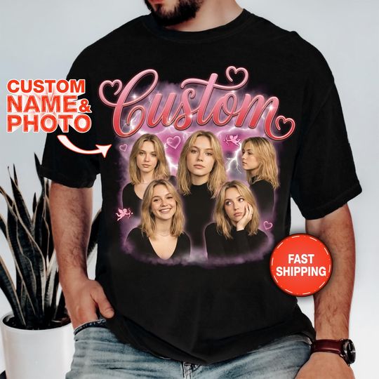 Custom Girlfriend Face Shirt, Bootleg Rap Tee, Valentines Day Gift for Boyfriend