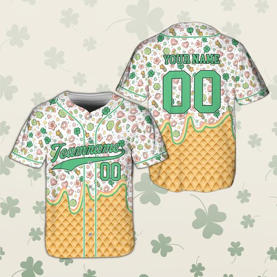 St Patricks Day Lucky Charm Baseball Jersey, Custom Name Number Shamrock Dripping Shirt, Irish Green Festival Outfit for Kids & Adults