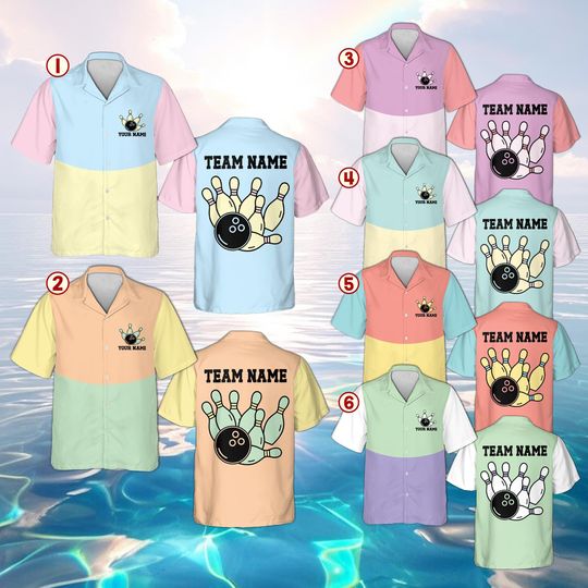 Customized Pastel Bowling Hawaiian Shirt, Atomic Teal Hawaiian Shirt, Mid Century Modern Starburst 50s Style, Bowler League Gift Men Idea