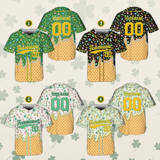 St Patricks Day Lucky Charm Baseball Jersey, Custom Name Number Shamrock Dripping Shirt, Irish Green Festival Outfit for Kids & Adults