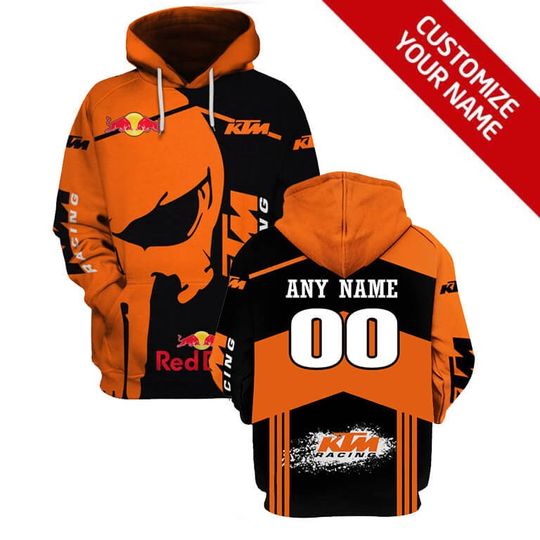 Personalized Skull KTM Racing 3D Shirt , Custom Name 3D Racing Hoodie, KTM Motorsport Logo Brand