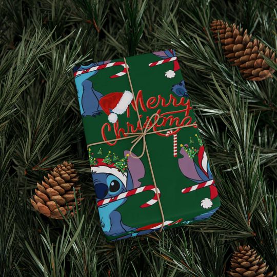 Lilo and stitch Candy Cane Wrapping Paper | Christmas Gift Wrap