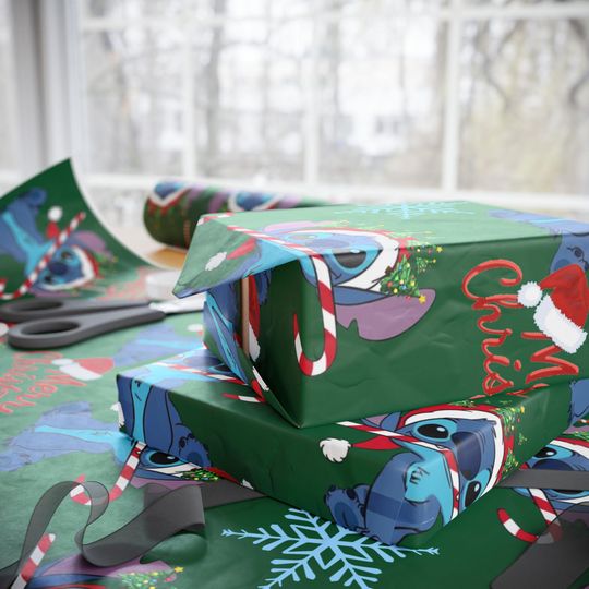 Lilo and stitch Candy Cane Wrapping Paper | Christmas Gift Wrap