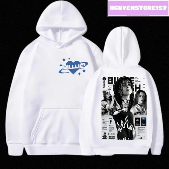 Billie Eilish Graphic Hoodie, Music Fan Merchandise, Concert Tour Top, Casual Streetwear, Double Sided Hoodie