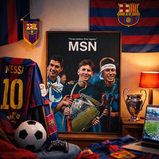 Messi Neymar Suarez Poster, Legendary Football Trio Wall Art, Iconic MSN Soccer Print, Barcelona Legends Artwork, Football Fan Gift Decor