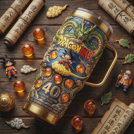 Discover Dragon Ball 40 Years of Legend Stainless Steel Tumbler with Handle, Anime Collector Cup, Printed Tumbler, Unembossed