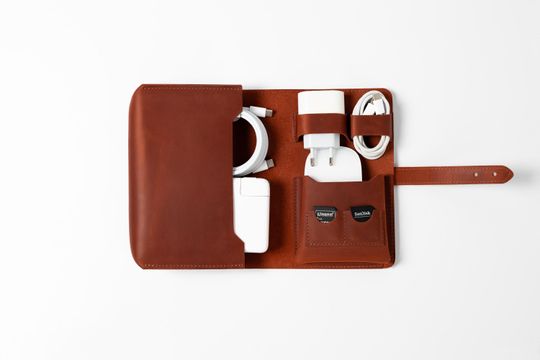 Custom Engraved Leather Charger Case - Compact Tech Organizer