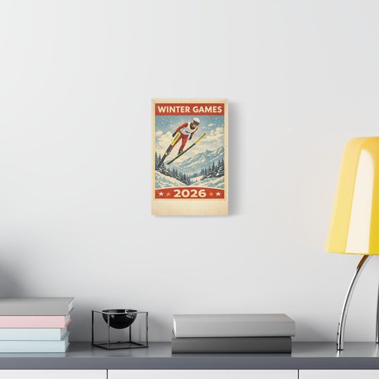 Winter Games Ski Jumper Canvas | 2026 Retro Mountain Poster