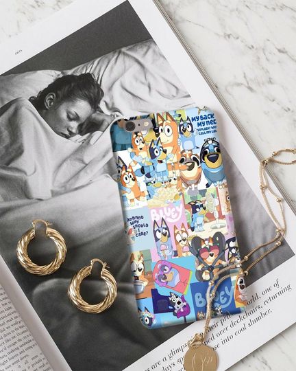 BlueyDad Cartoon iPhone Case, Colorful Abstract Art Cover, Kids Protective Phone Case
