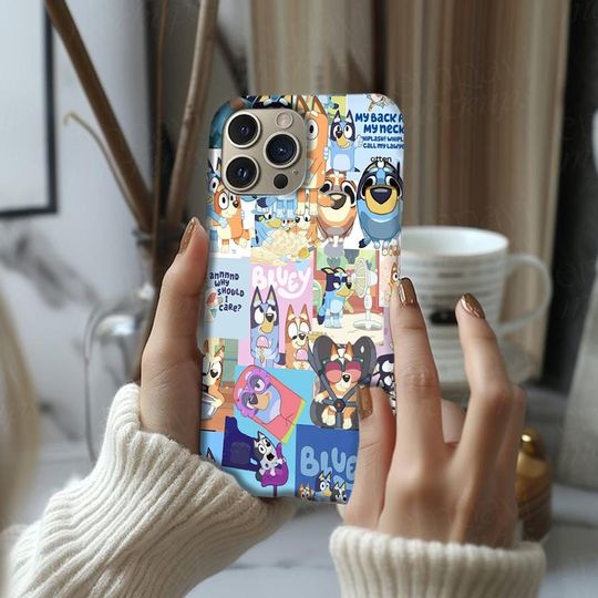 BlueyDad Cartoon iPhone Case, Colorful Abstract Art Cover, Kids Protective Phone Case