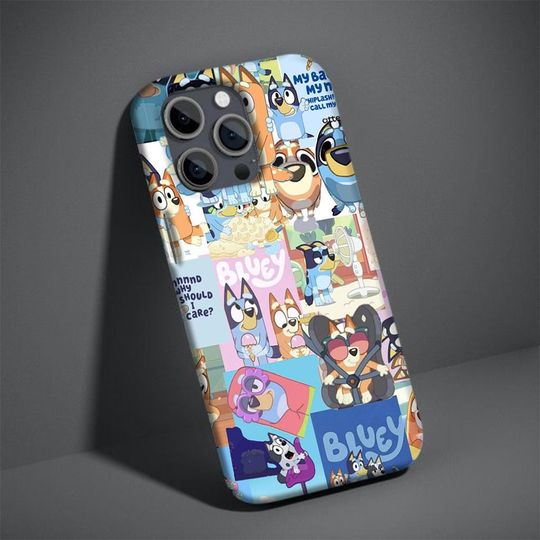 BlueyDad Cartoon iPhone Case, Colorful Abstract Art Cover, Kids Protective Phone Case