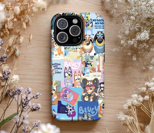 BlueyDad Cartoon iPhone Case, Colorful Abstract Art Cover, Kids Protective Phone Case