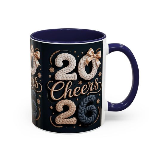 Cheers 2026 New Year Mug, Cozy Knit Style, Ceramic Coffee Cup