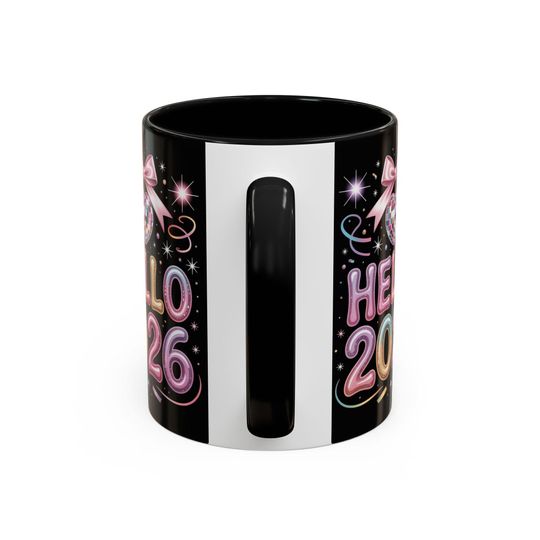 Hello 2026 New Year Mug, Disco Ball Celebration Coffee Cup, Festive Ceramic Mug