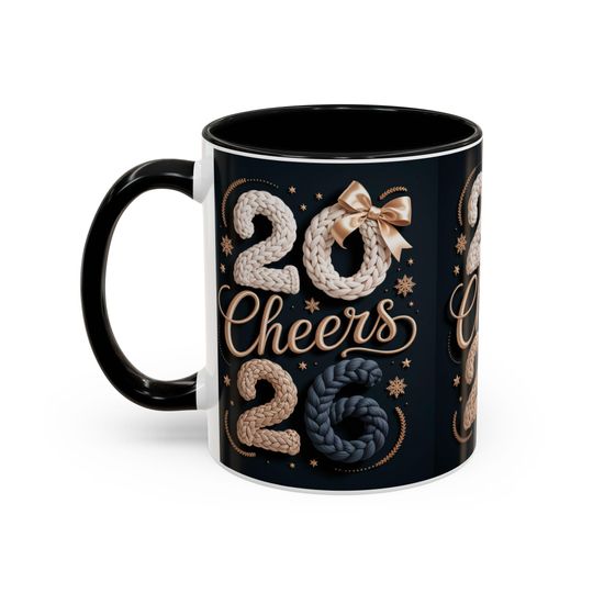 Cheers 2026 New Year Mug, Cozy Knit Style, Ceramic Coffee Cup