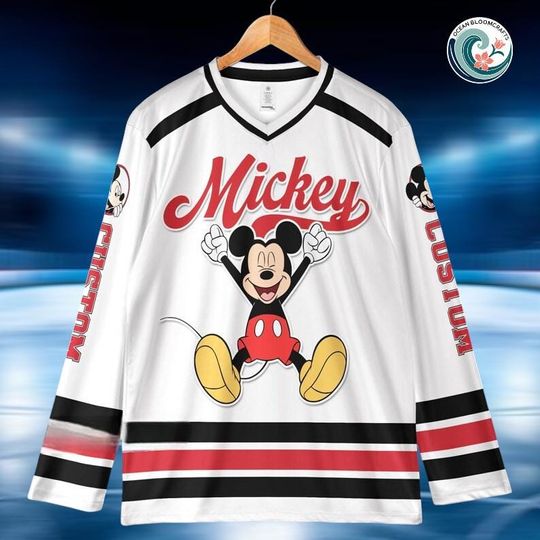 Custom Mickey Mouse Hockey Jersey - Disneyland Family Trip Gift