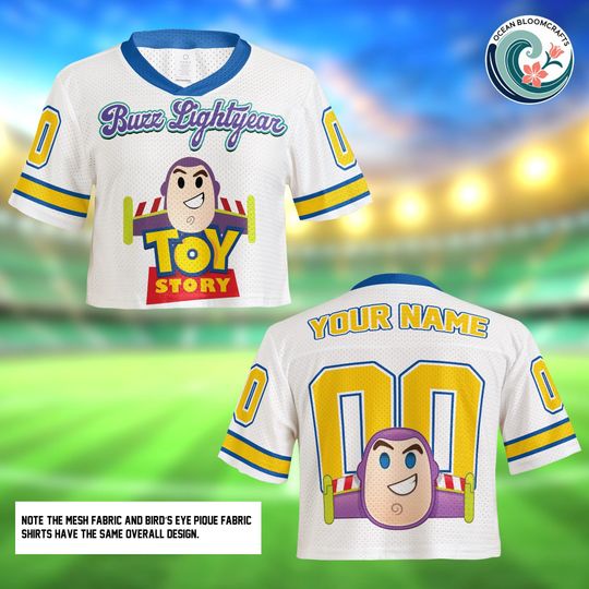 Custom Buzz Lightyear Crop Top Mesh Football Jersey, Personalized Toy Story, Space Ranger Shirt